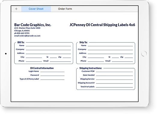 Example order form for gs1-128 shipping labels